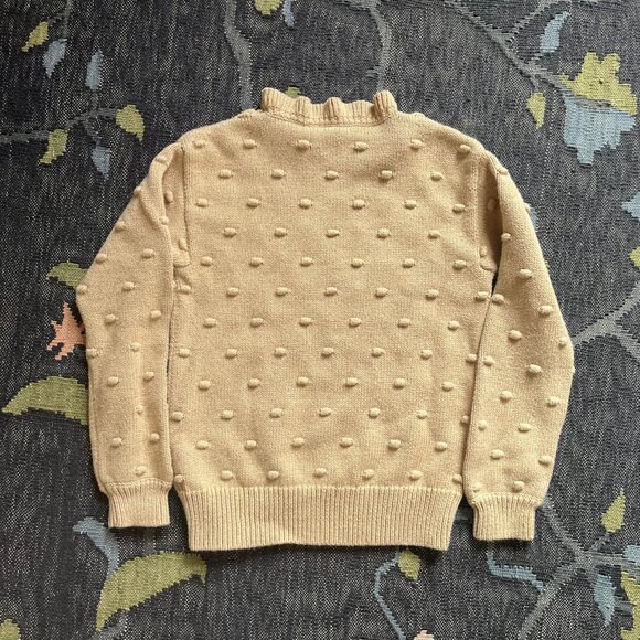 Crewcuts Girls Tan/ Camel Ruffleneck Bauble Sweater 100% Cotton Size Medium - Picture 4 of 5